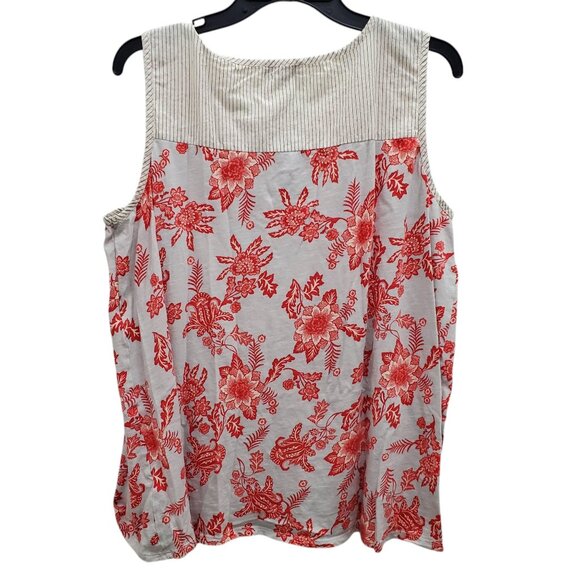 Vintage America Women's Beige Red Mixed Media Print Embroidered Boho Tank Sz XL - Picture 8 of 8
